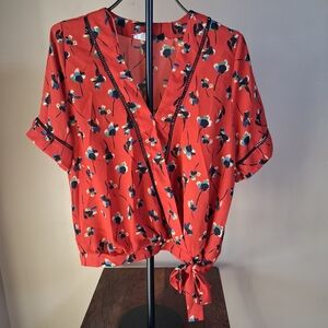 Sienna Sky Orange Floral Crop Top; Size L